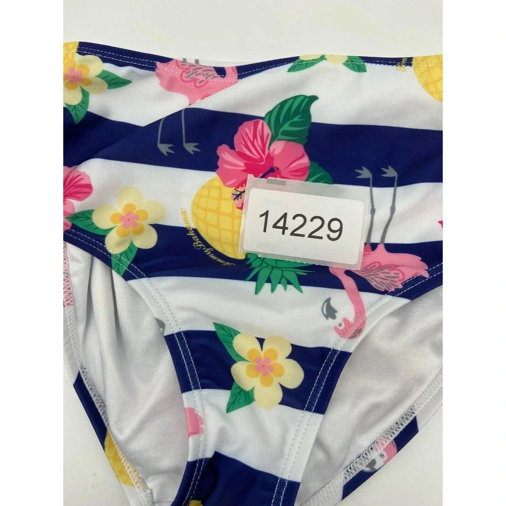 Tommy Bahama Swim Girls Sz 7/8 Bikini Bottom Navy Striped Flamingo Pineapple Tie